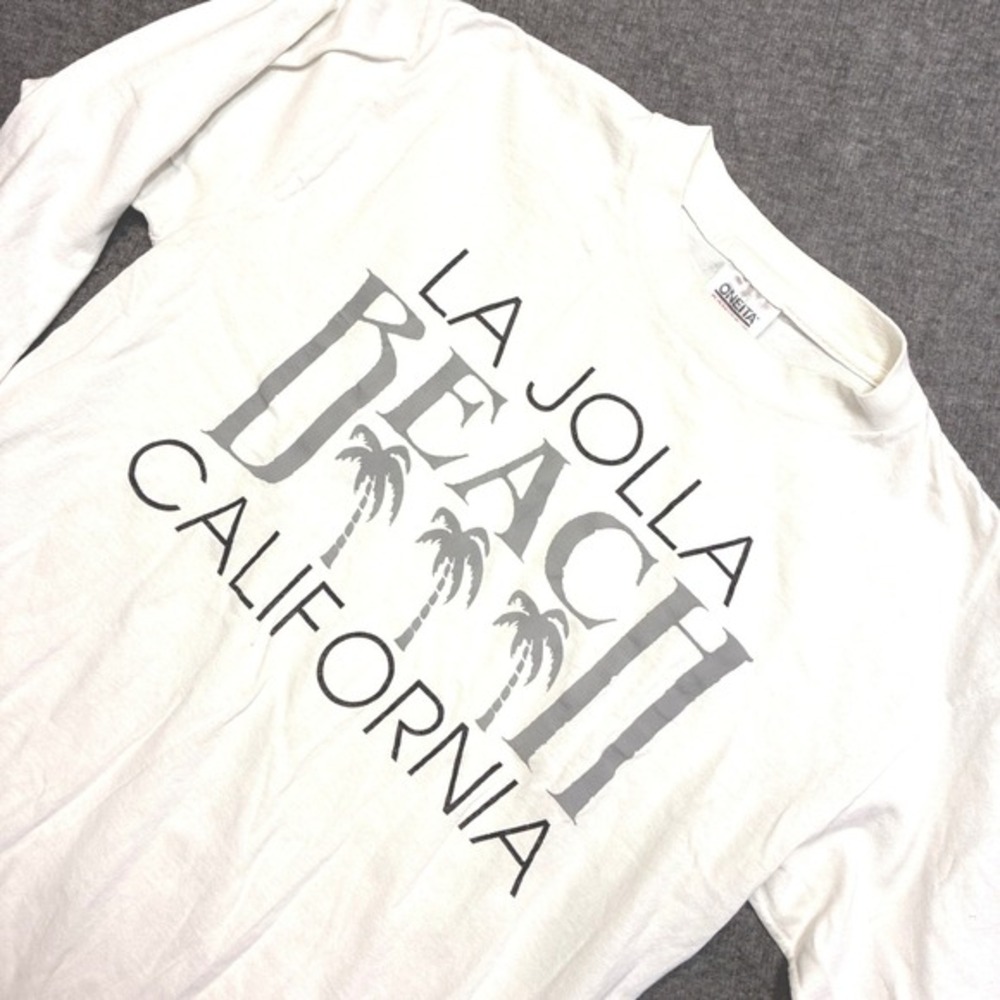 Oneita Long Sleeve T-Shirt Women Large White‎ La Jolla Beach California Vintage
